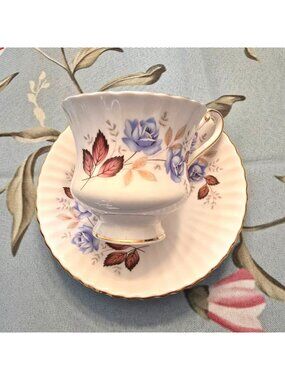 Vintage Royal Standard Tea Cup & Saucer Set Blue Rose Floral England JH8001
